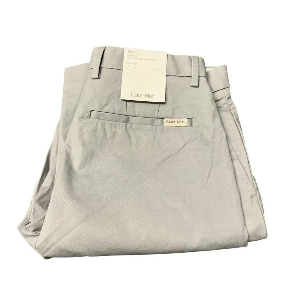 Calvin Klein Chinos Mens 30x30 The‎ Refined Stretch Slim Fit Gray Trousers NEW